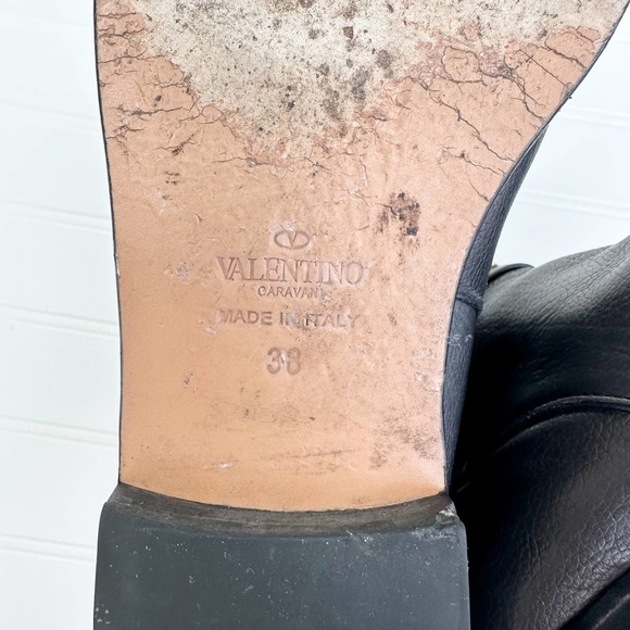 Valentino Rockstud Ankle Bootie Studded Strap Leather Chelsea Flat Boots - Picture 7 of 13